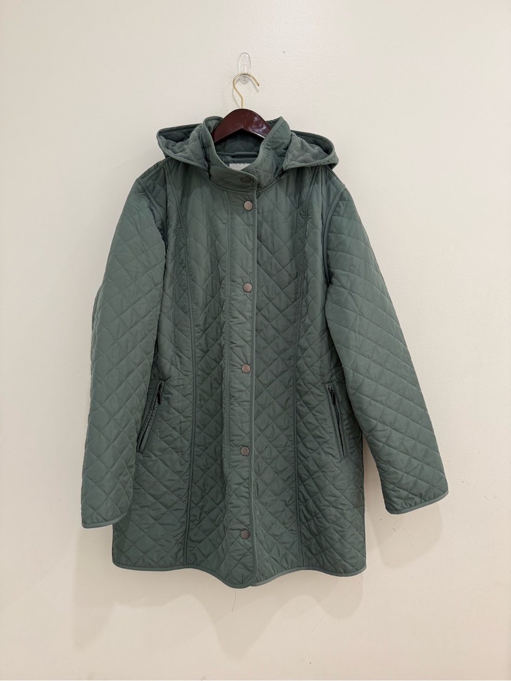 New Coldwater Creek Quilted Hooded Car Coat Sage Green 1X